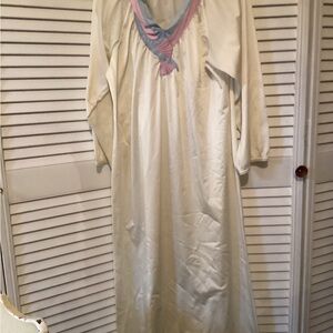 Cream Long Sleeve Gown with Pink and Blue Accents, size medium